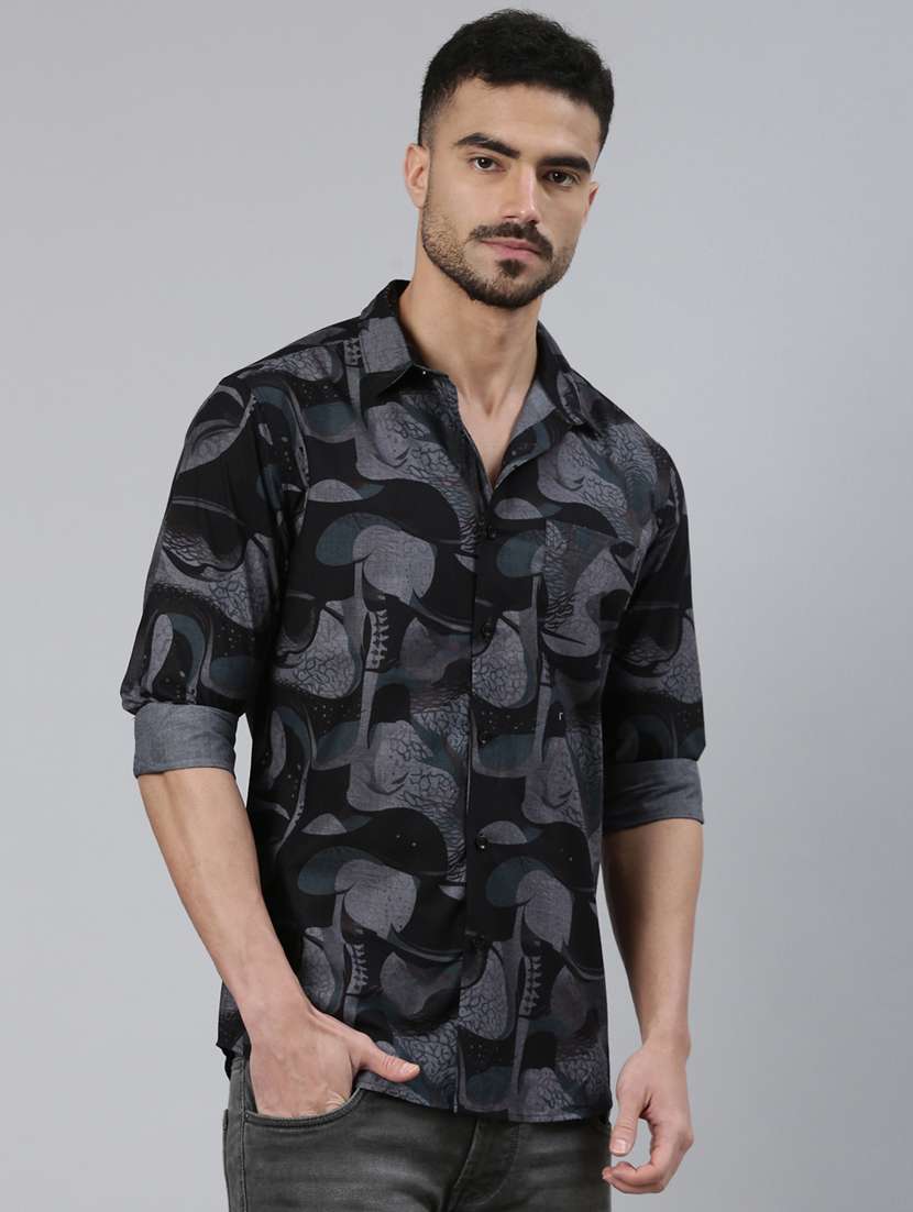 men printed long sleeve slim fit casual shirt - 22223399 -  Standard Image - 2
