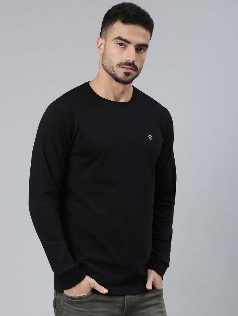 black cotton blend sports t-men solid long sleeve regular fit t-shirt - 22223416 -  Standard Image - 2