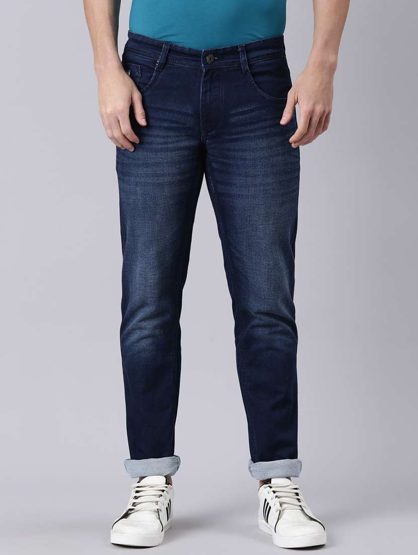 men washed mid rise full length jean