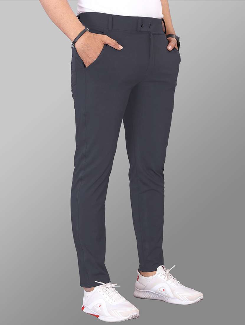 men solid mid rise flat front casual trouser - 22223506 -  Standard Image - 2