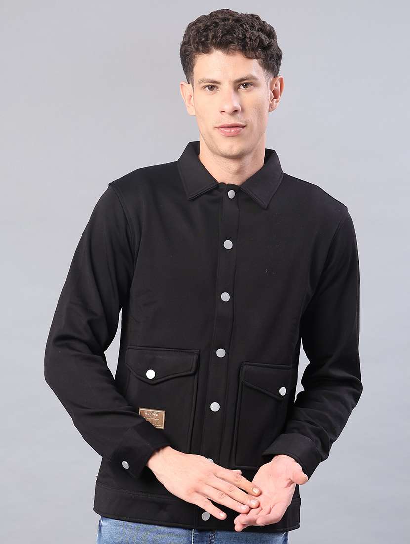 men solid long sleeve regualr fit shacket