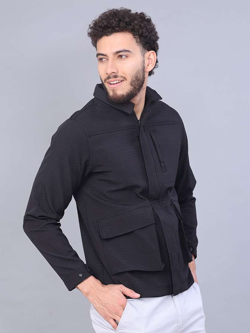 men solid long sleeve regular fit shacket - 22223690 -  Standard Image - 2