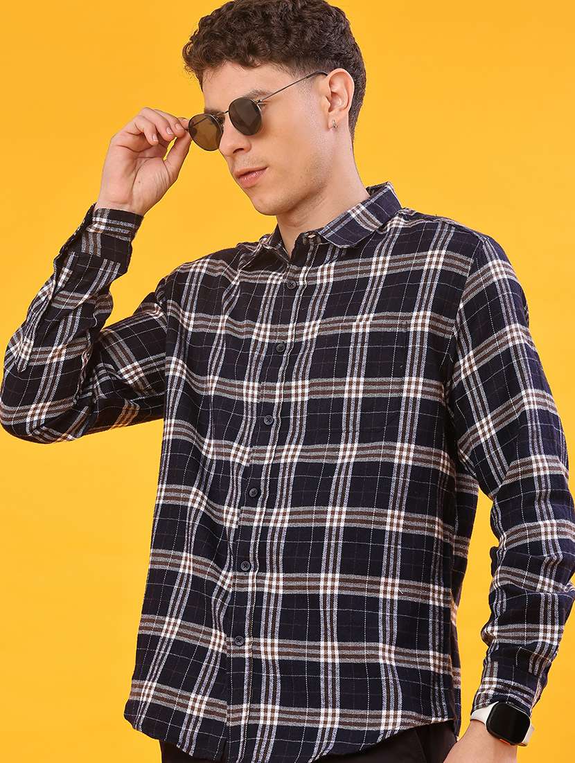 men checkered long sleeve regular fit shacket