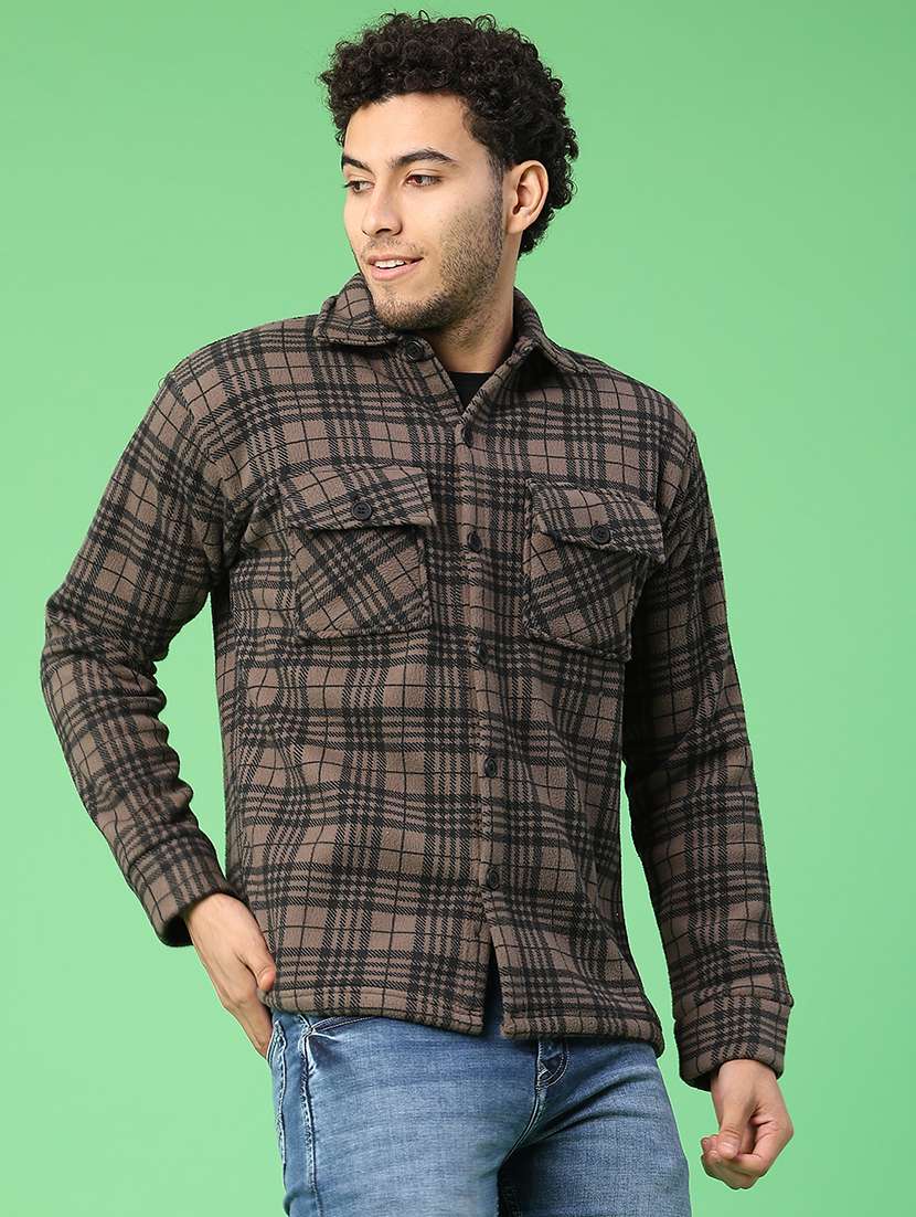 men checkered long sleeve regular fit shacket - 22223694 -  Standard Image - 2