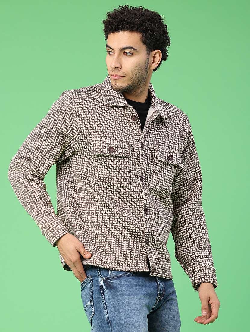 men houndstooth long sleeve regualr fit shacket - 22223698 -  Standard Image - 2