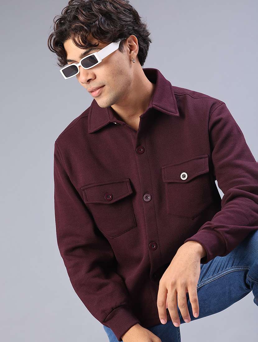 men solid long sleeve regular fit shacket