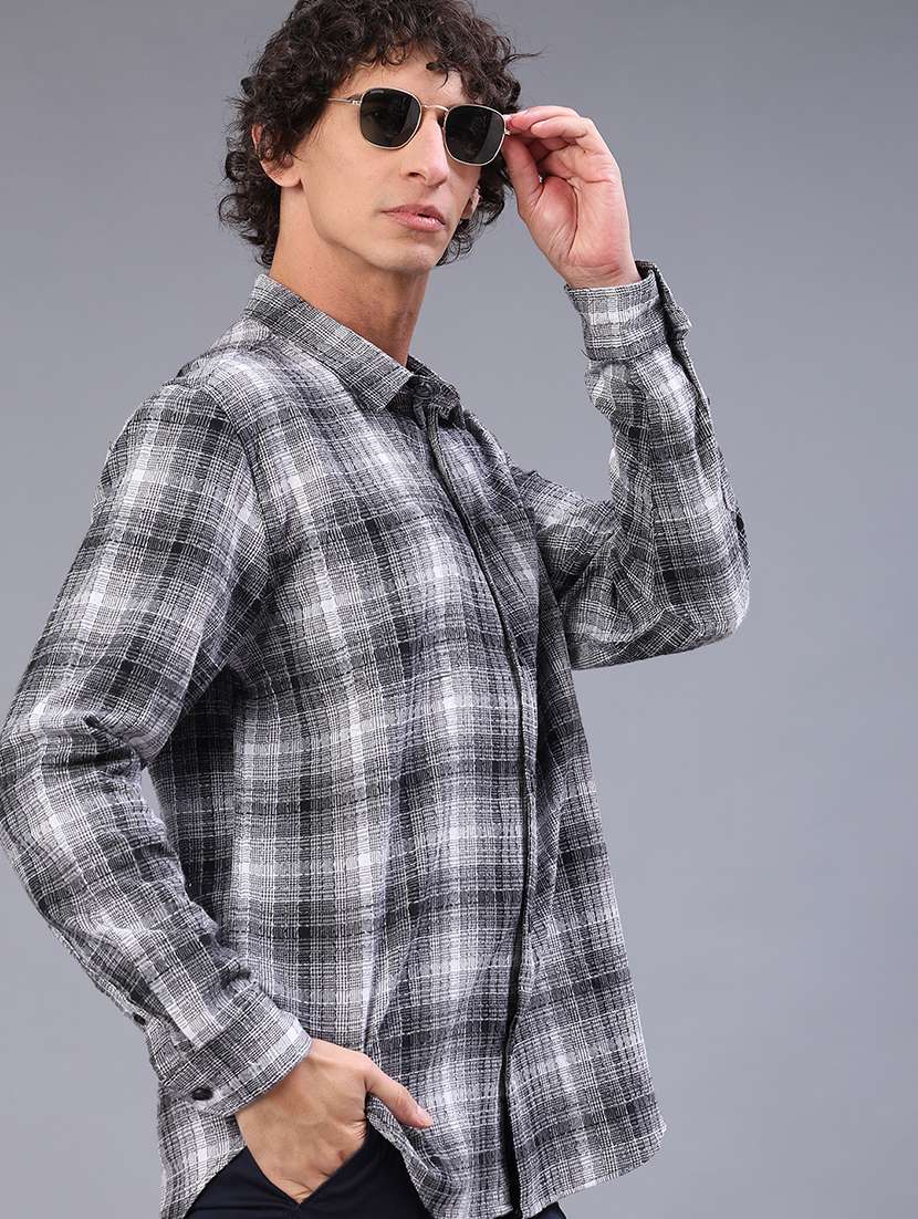 men checkered long sleeve regualr fit shacket