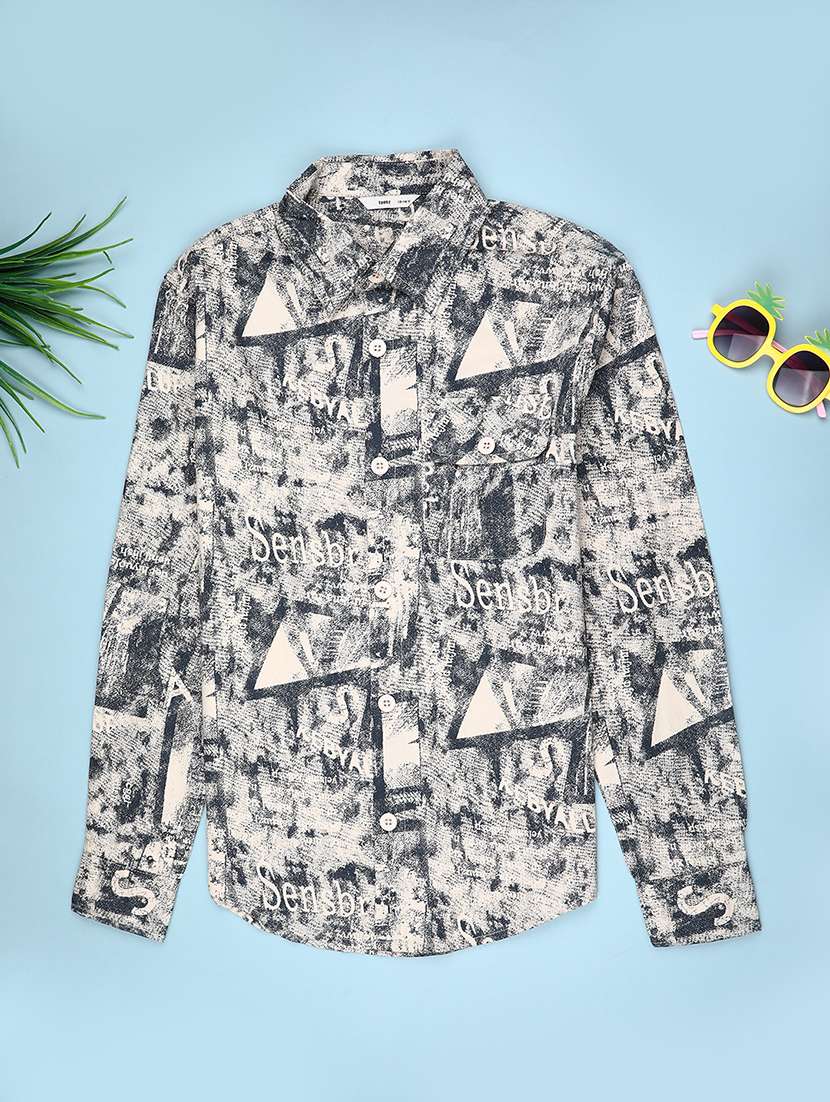 boys printed collared long sleeve shirt