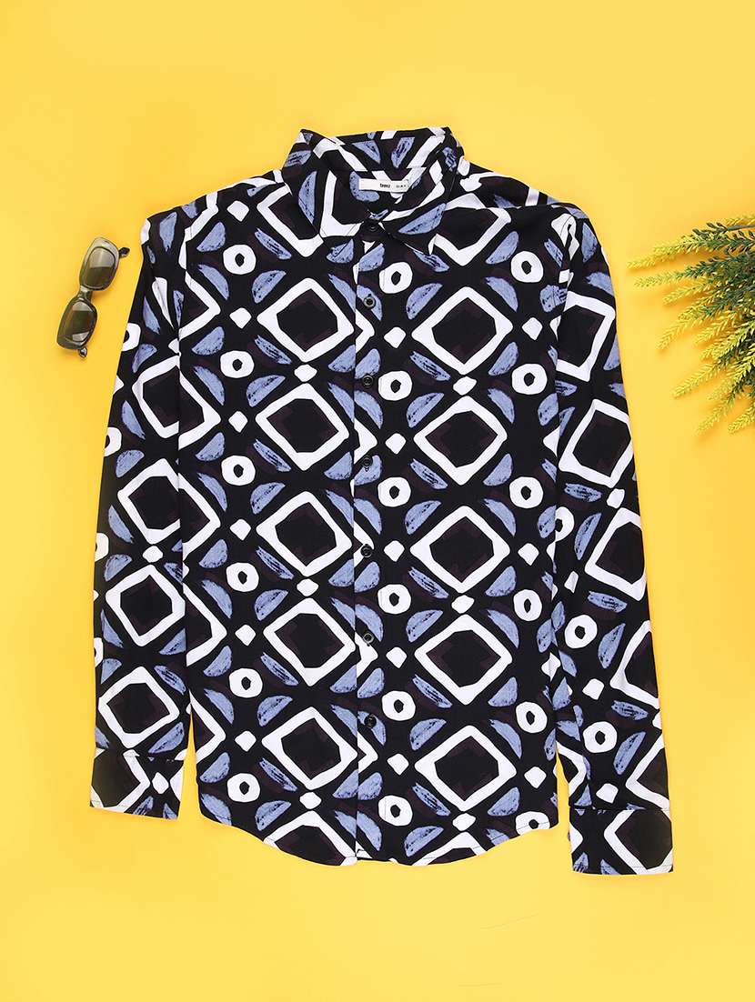 boys printed collared long sleeve shirt