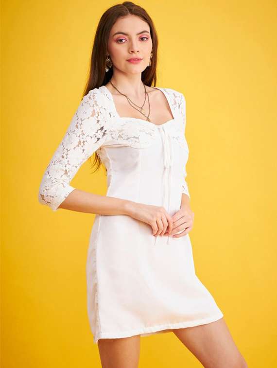 women white self designed lace a-line dress - 22223753 -  Standard Image - 2