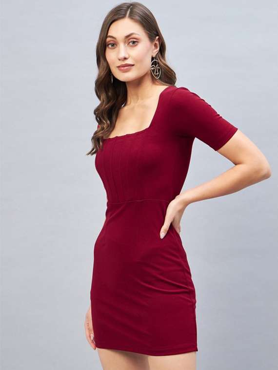 women solid short sleeve bodycon dress - 22223760 -  Standard Image - 2