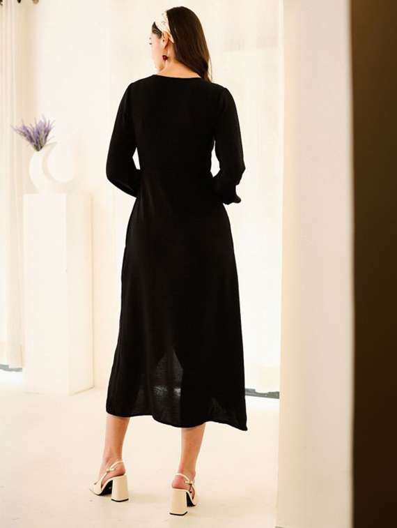 women solid long sleeve wrap dress - 22223761 -  Standard Image - 2