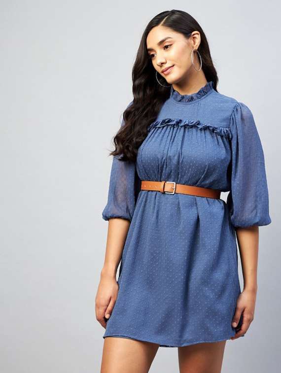 women self designed puff sleeve a-line dress - 22223763 -  Standard Image - 2