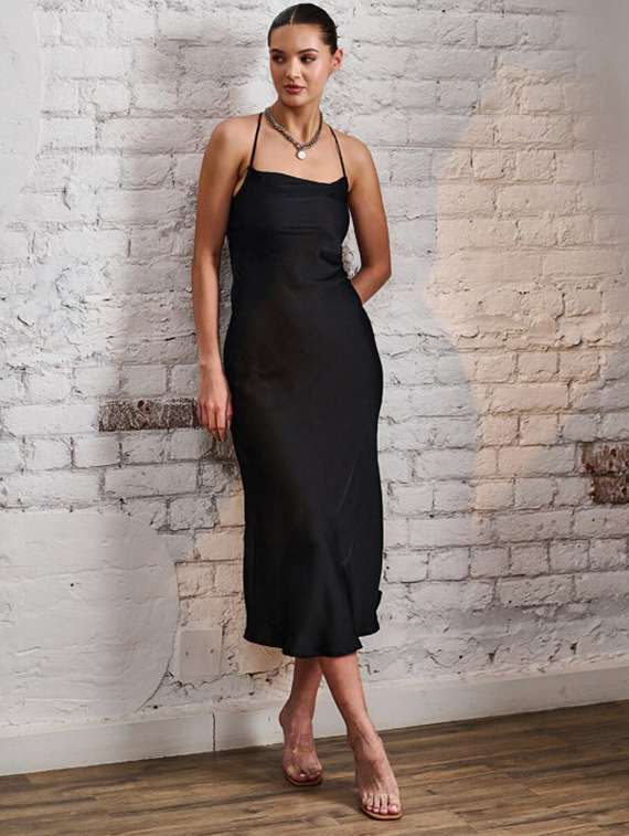 women soldi shoulder strap backless a-line dress