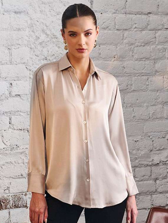 women solid collared long sleeve shirt - 22223824 -  Standard Image - 2