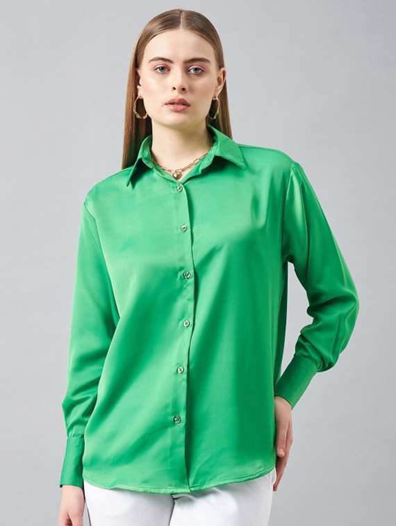 women solid collared long sleeve shirt