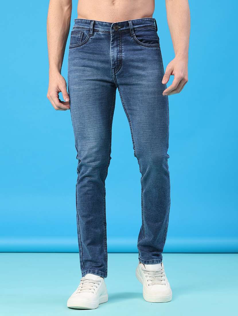 men washed mid rise full length slim fit jeans