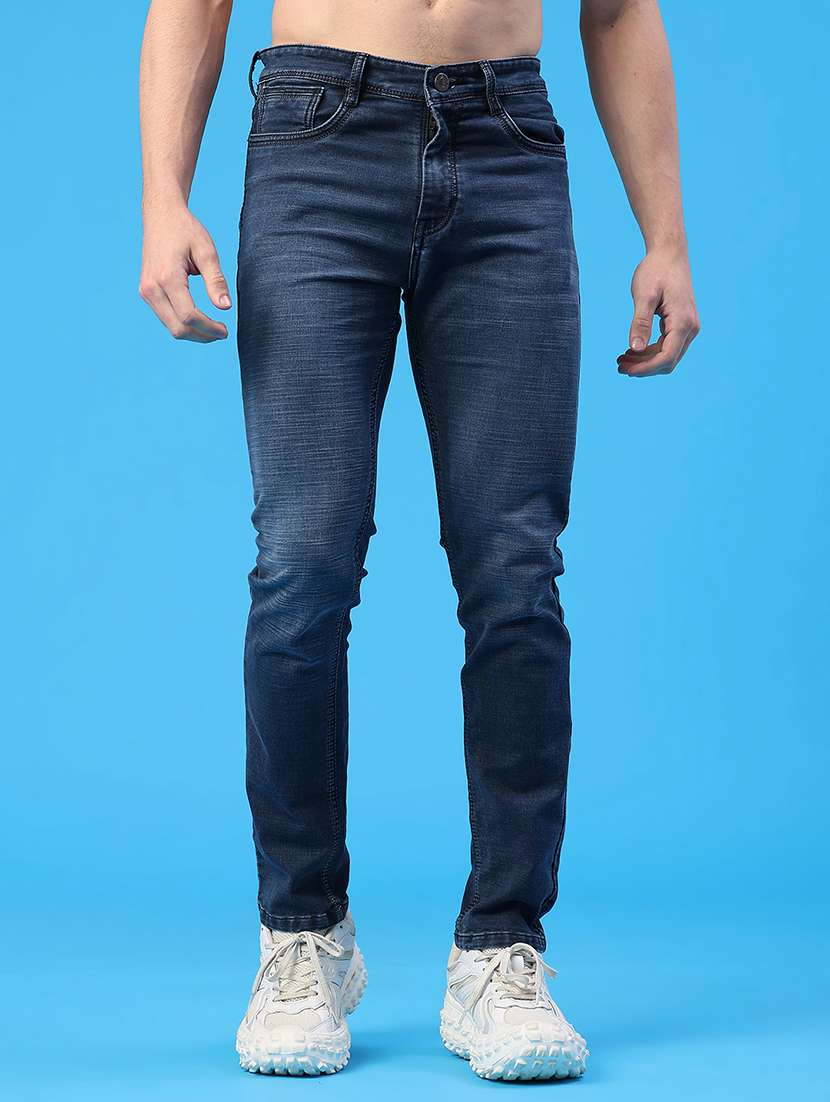 men washed mid rise full length slim fit jeans