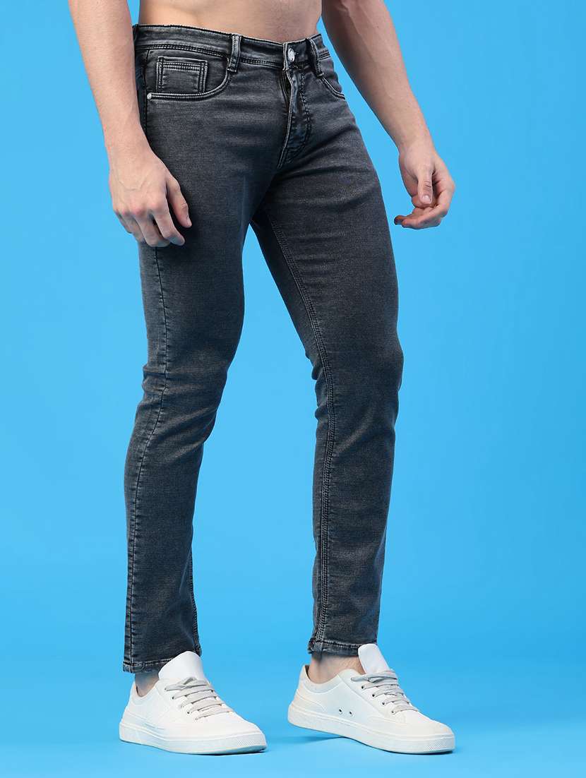 Men Plain Mid Rise Full Length Slim Fit Jeans - 22224082 -  Standard Image - 2