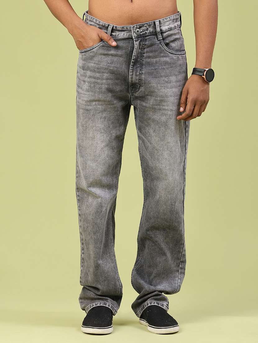 men washed mid rise full length relaxed fit jeans