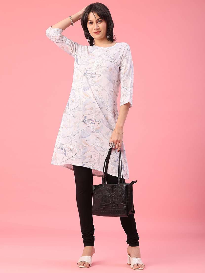 women printed three quarter sleeve straight kurta