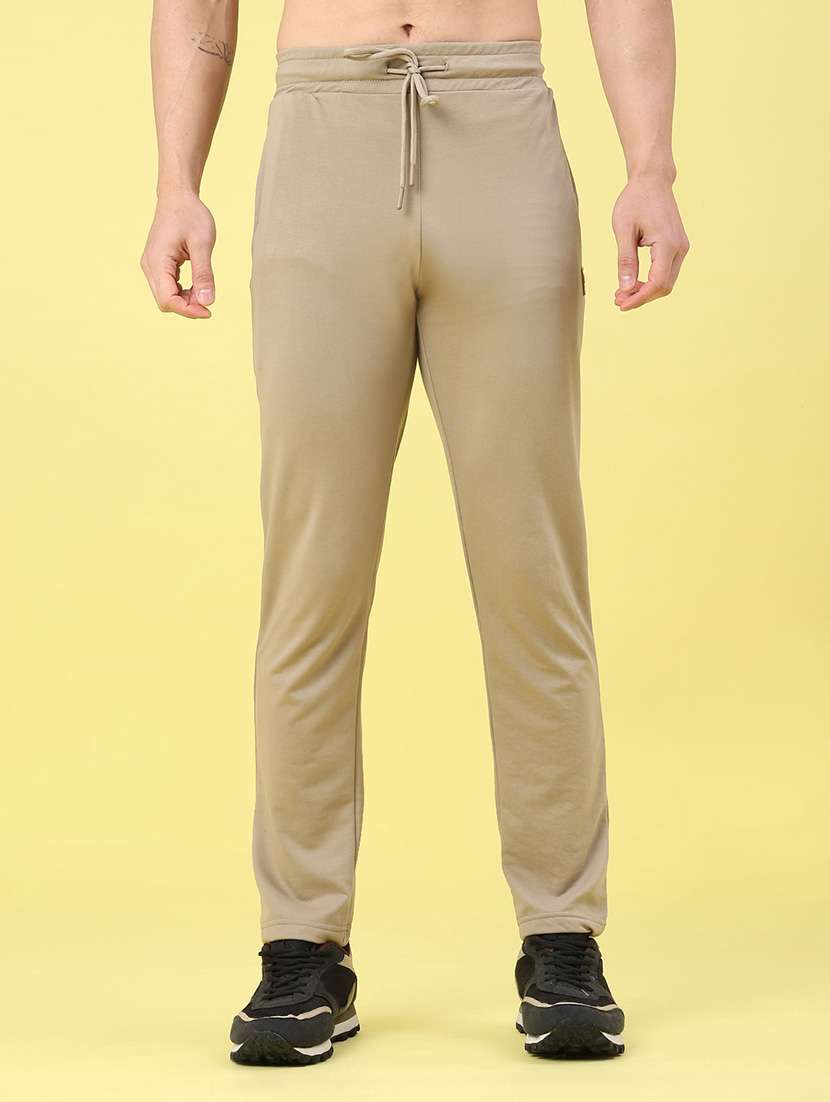 men solid mid rise full length track pant