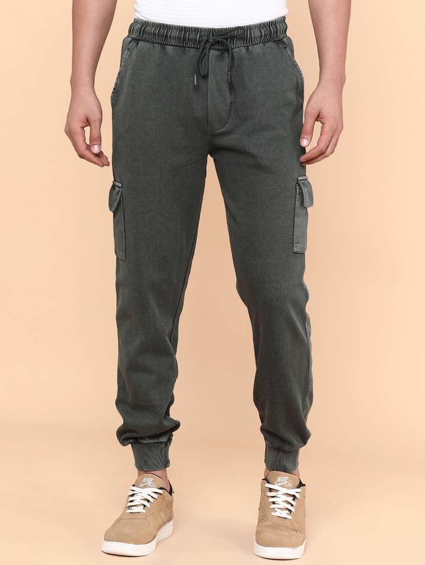 men olive cotton  full length track pant