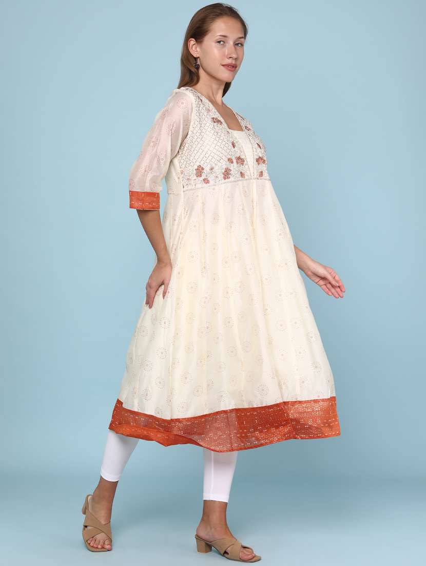 women printed three quarter sleeve flared kurta - 22224255 -  Standard Image - 2