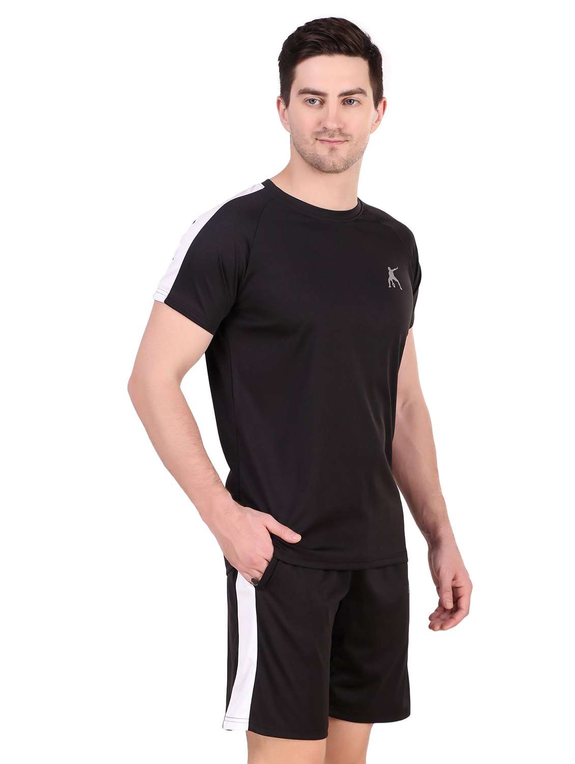 men solid short sleeve shorts & t-shirt co-ord set - 22224306 -  Standard Image - 2