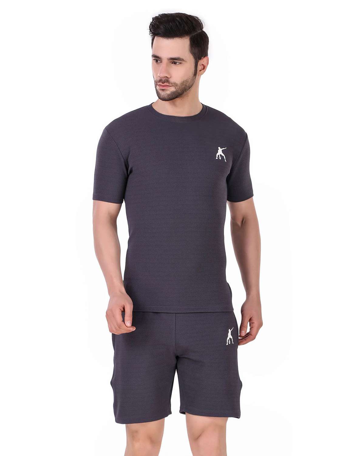 men solid short sleeve shorts & t-shirt co-ord set - 22224317 -  Standard Image - 2