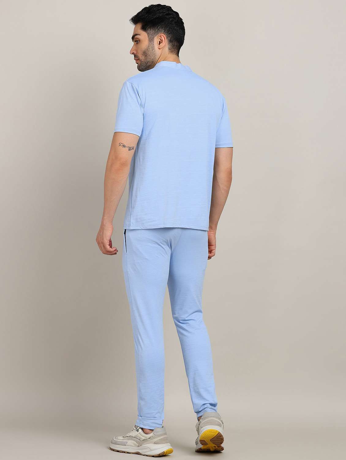 men solid short sleeve full length co-ord set - 22224322 -  Standard Image - 2