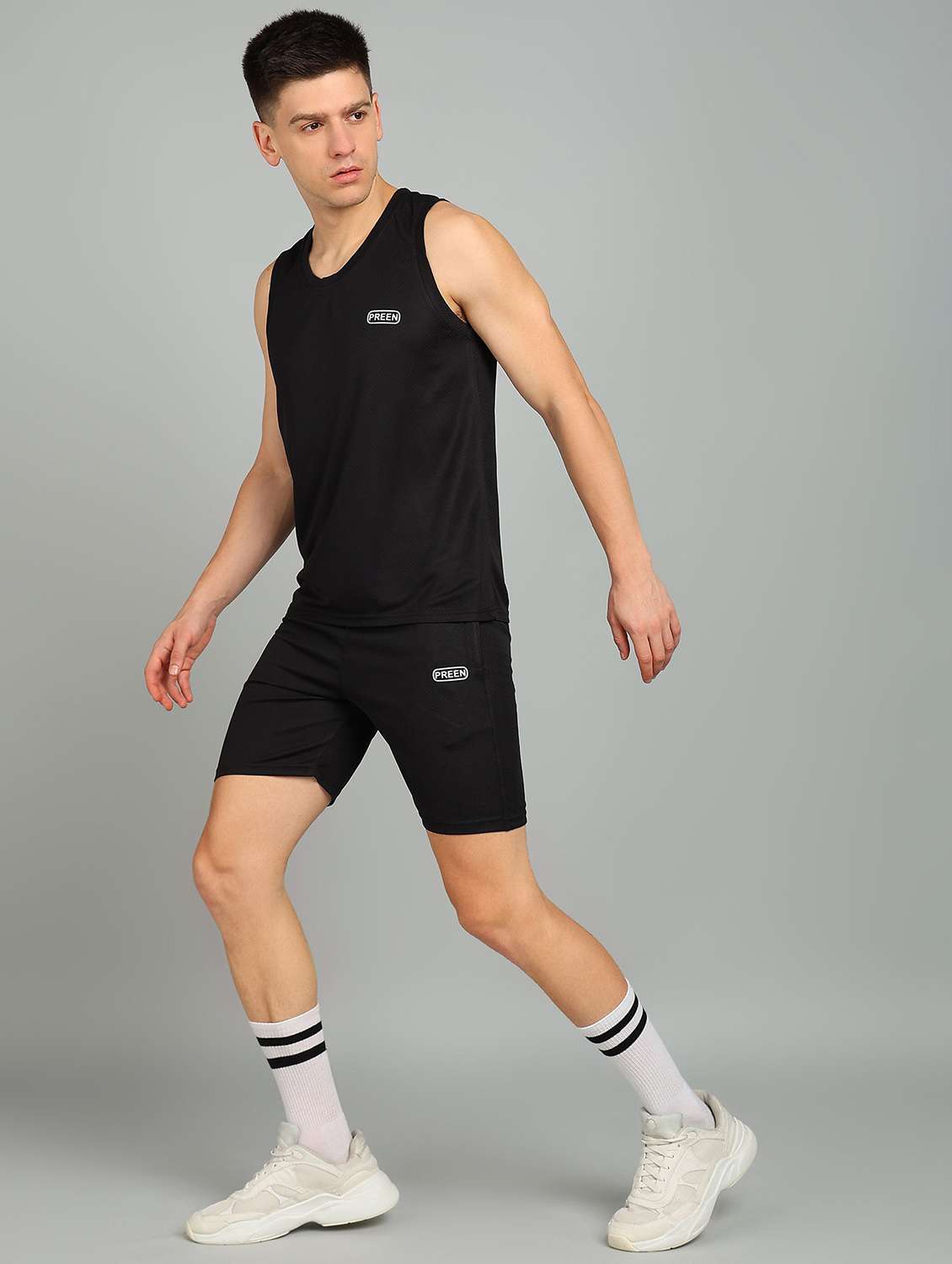 men solid sleeveless shorts & t-shirt co-ord set - 22224331 -  Standard Image - 2