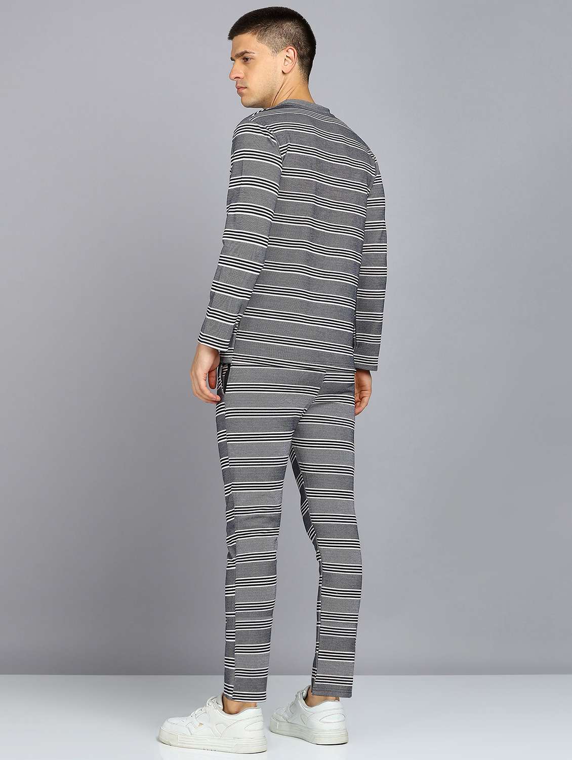 men striped full sleeve full length co-ord set - 22224344 -  Standard Image - 2