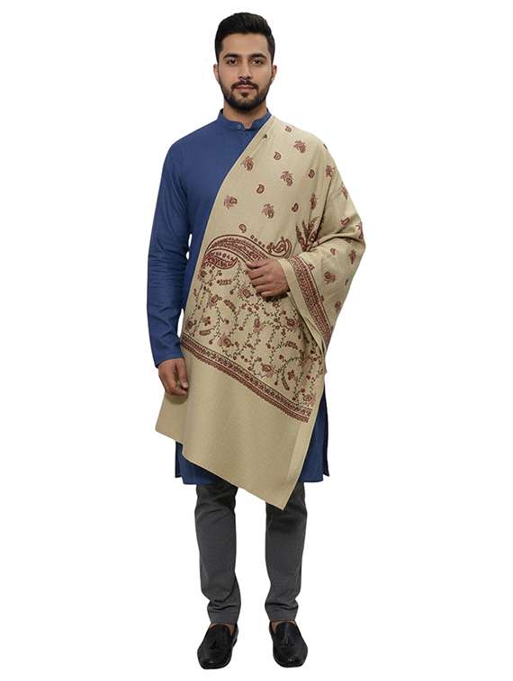 men solid with work pashmina shawl - 22224426 -  Standard Image - 2