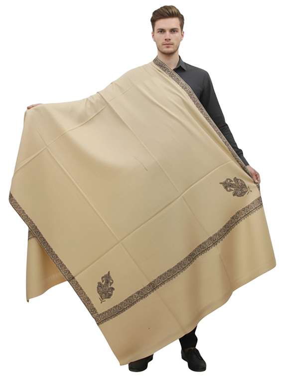 men solid with work pashmina shawl - 22224440 -  Standard Image - 2