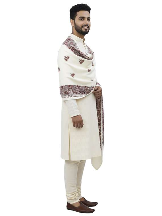 men solid with work pashmina shawl - 22224444 -  Standard Image - 2