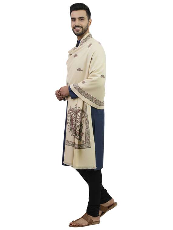 men solid with work pashmina shawl - 22224454 -  Standard Image - 2
