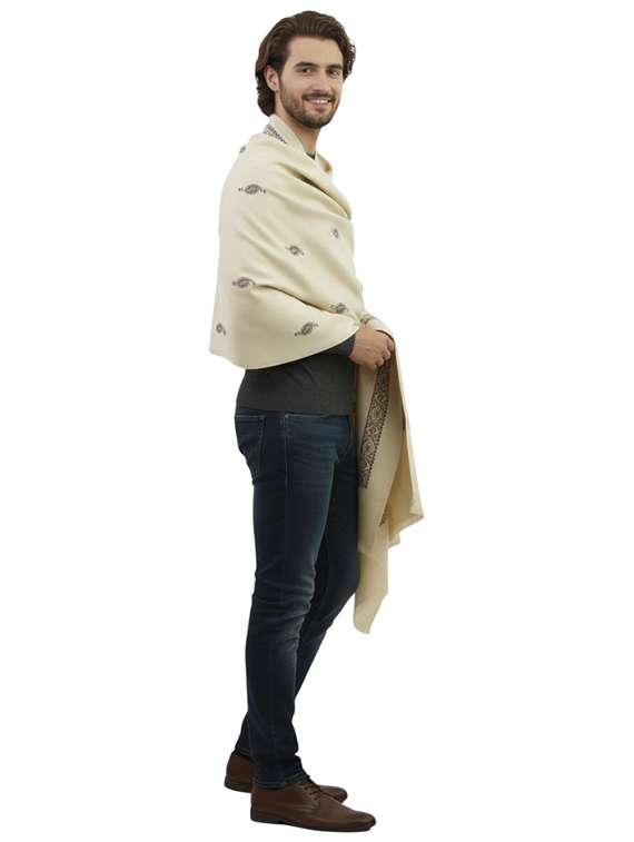 men solid with work pashmina shawl - 22224469 -  Standard Image - 2