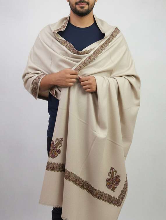 men solid with work pashmina shawl - 22224500 -  Standard Image - 2