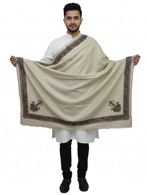 men solid with work pashmina shawl - 22224506 -  Standard Image - 2