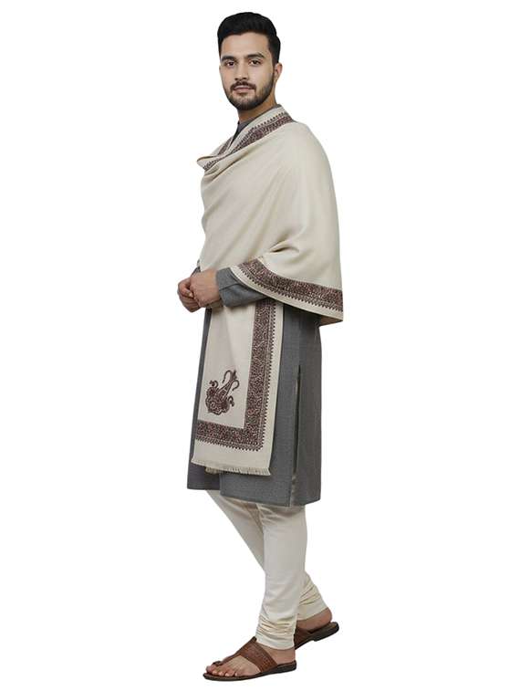 men solid with work pashmina shawl - 22224507 -  Standard Image - 2