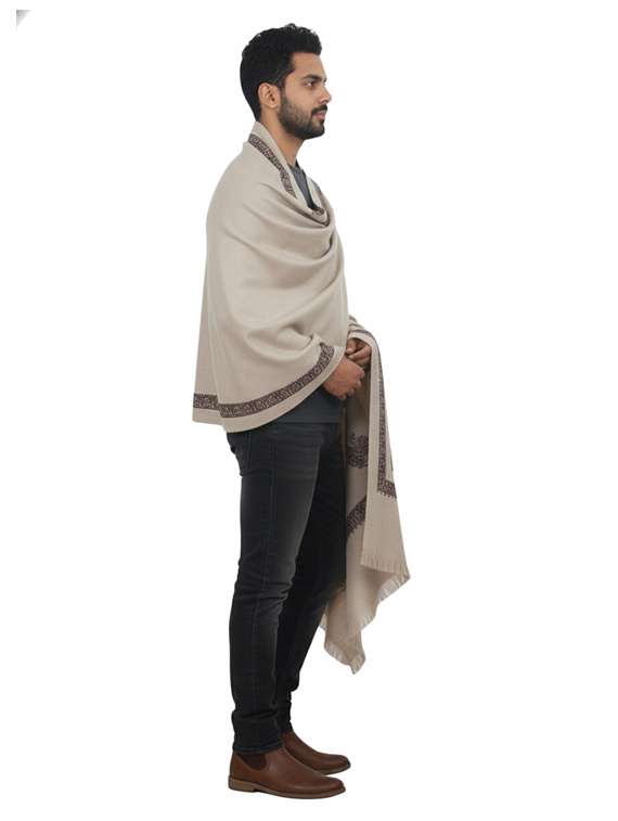 men solid with work pashmina shawl - 22224516 -  Standard Image - 2