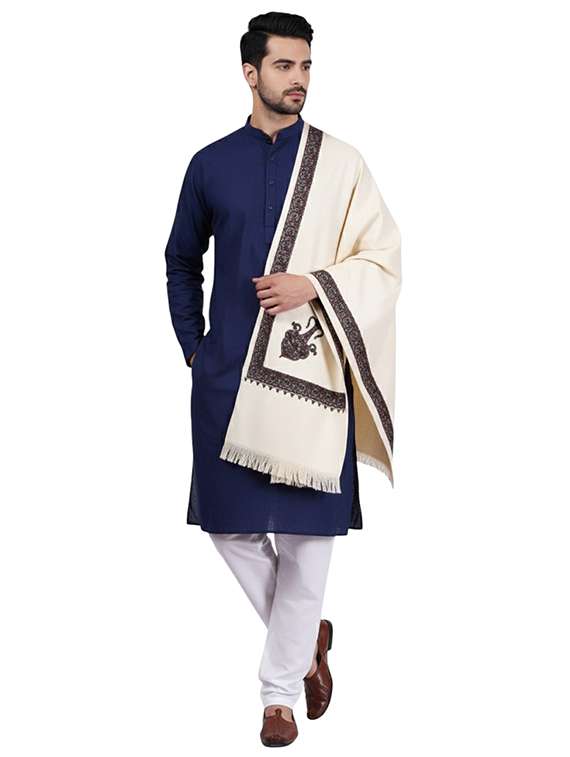 men solid with work pashmina shawl - 22224535 -  Standard Image - 2