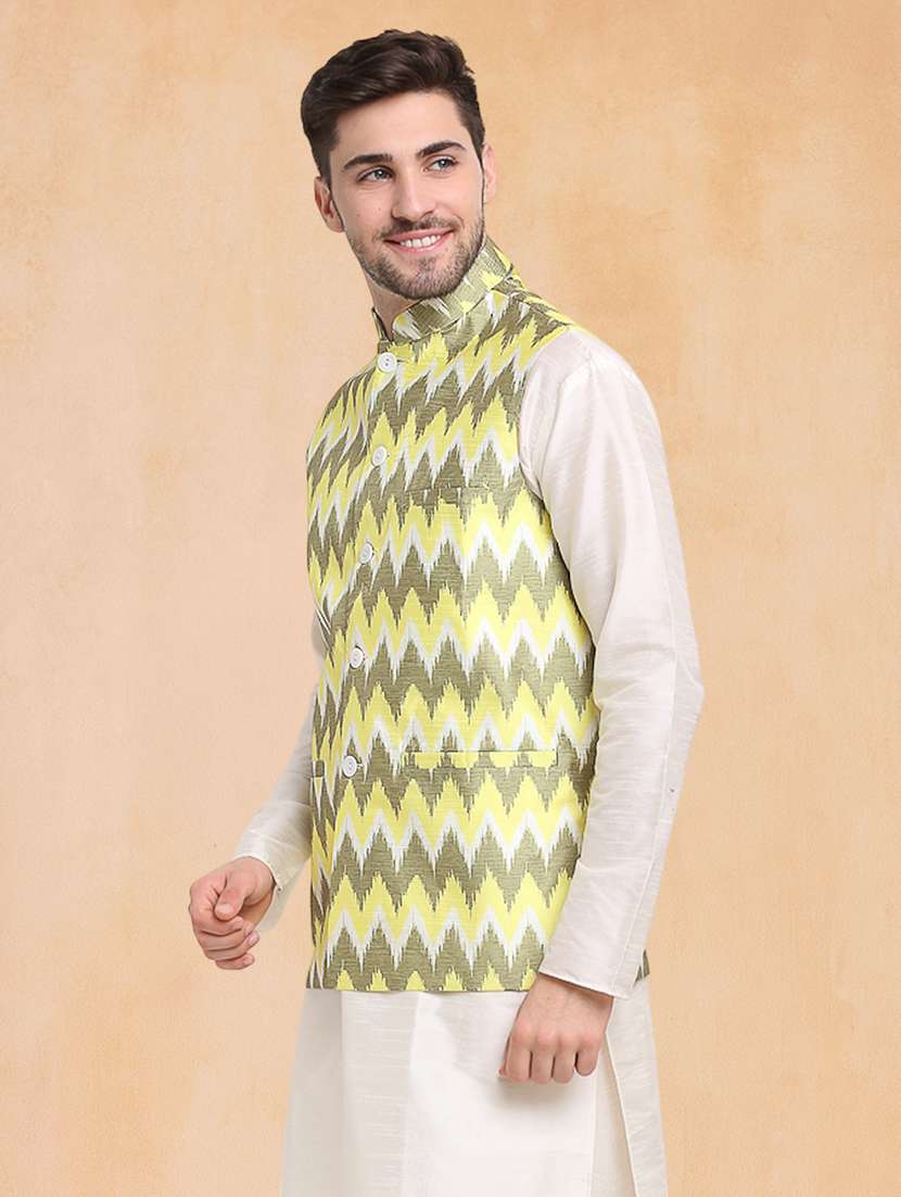 men printed mandarin neck regular fit nehru jacket - 22224543 -  Standard Image - 2