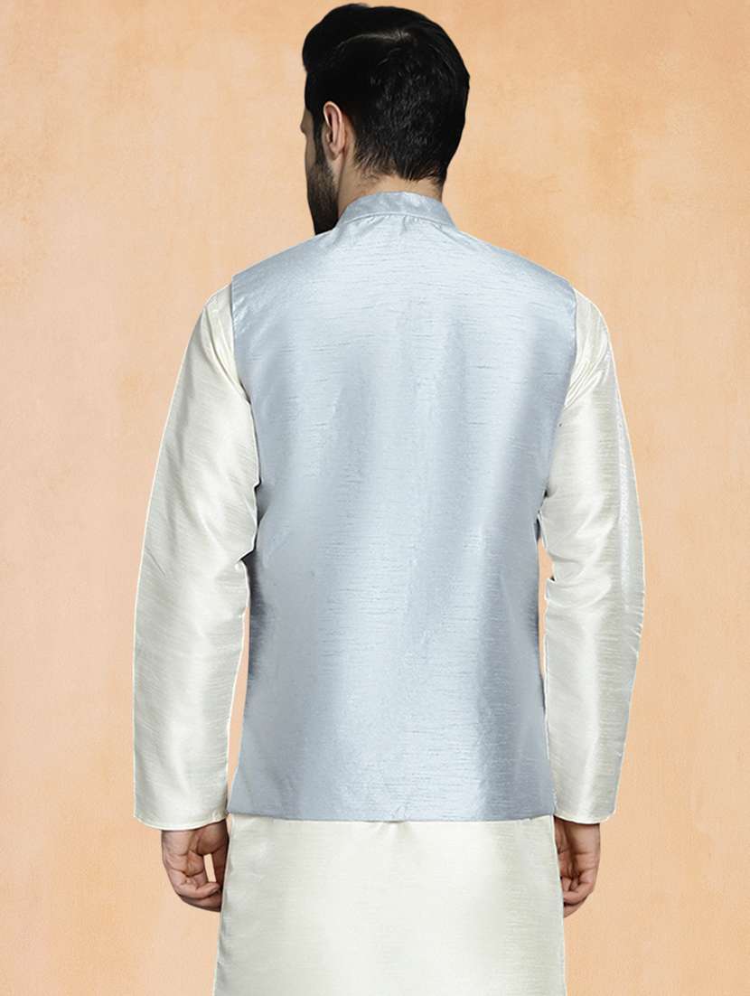men solid with work mandarin neck regular fit nehru jacket - 22224548 -  Standard Image - 2