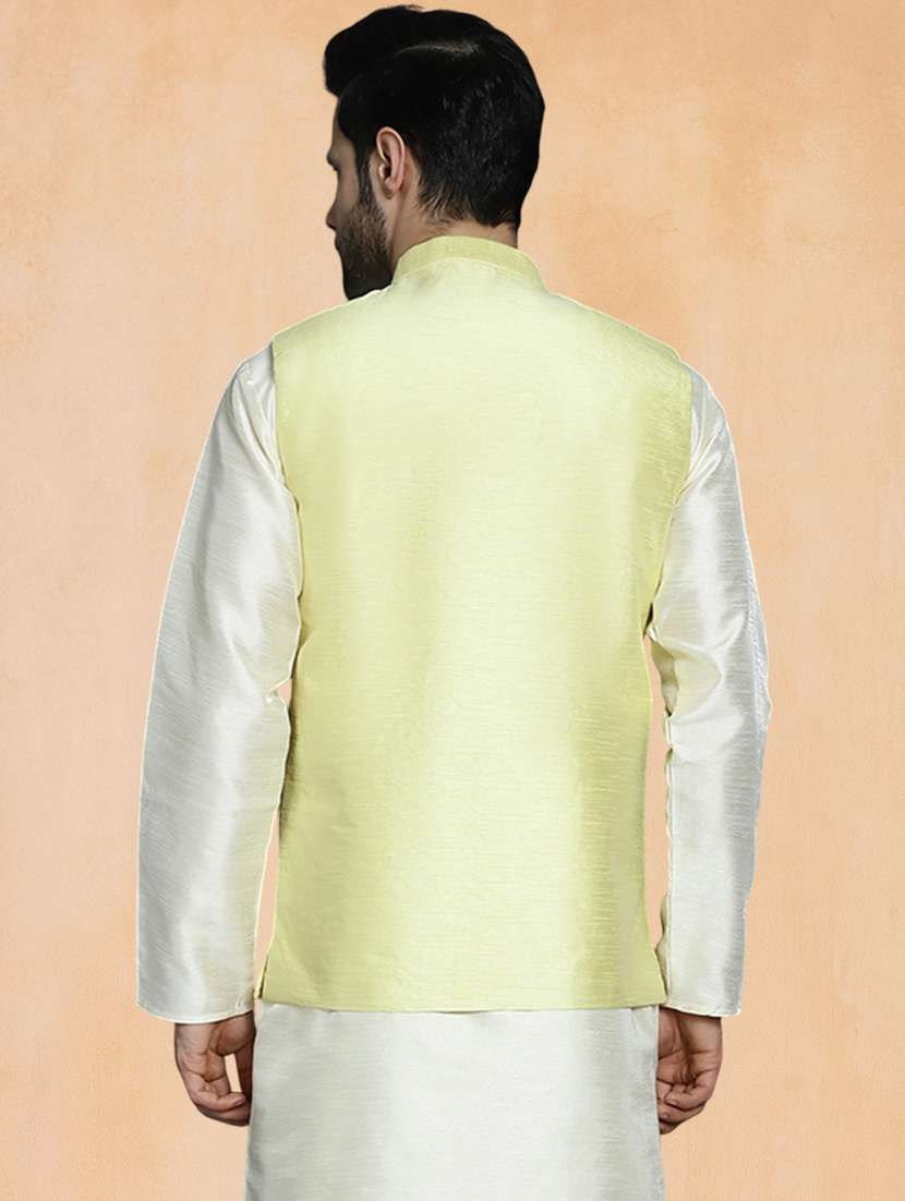 men solid with work mandarin neck regular fit nehru jacket - 22224549 -  Standard Image - 2
