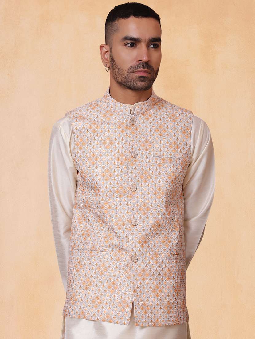 men printed mandarin neck regular fit nehru jacket - 22224552 -  Standard Image - 2