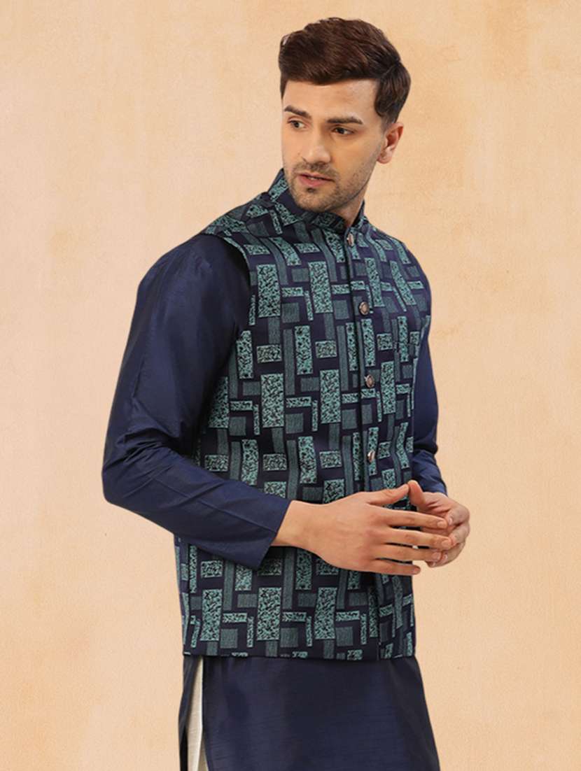 men self design mandarin neck regular fit nehru jacket - 22224565 -  Standard Image - 2