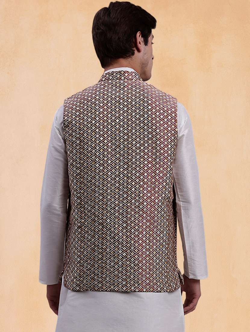 men self design mandarin neck regular fit nehru jacket - 22224571 -  Standard Image - 2