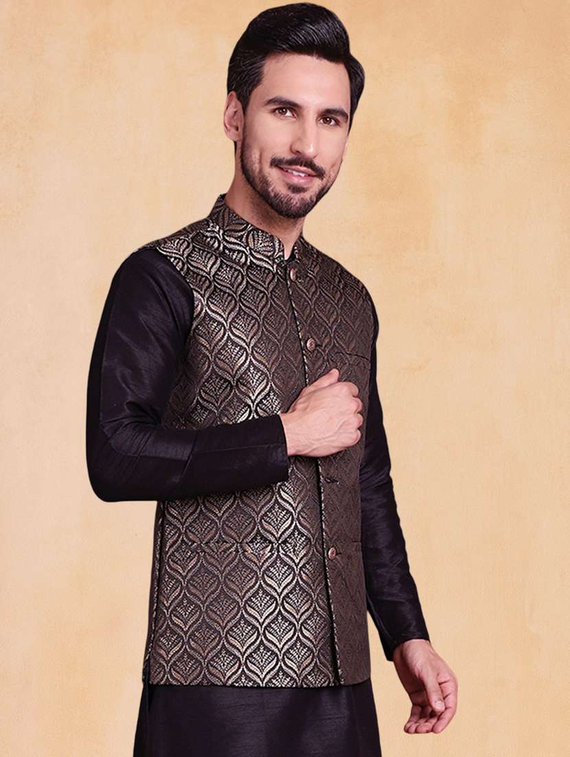 men self design mandarin neck regular fit nehru jacket - 22224575 -  Standard Image - 2